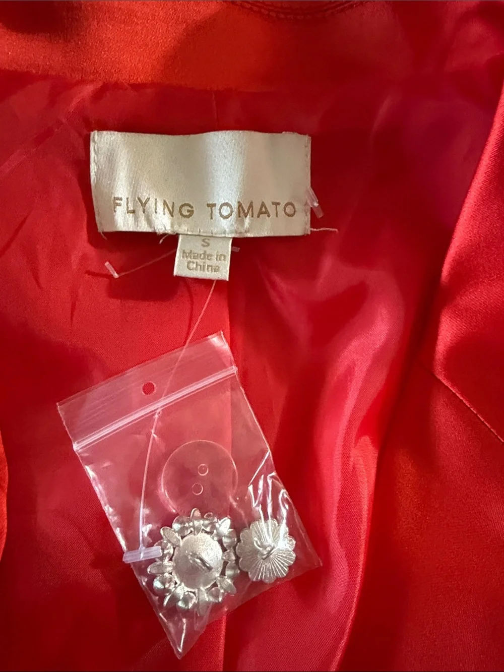 Flying Tomato Coral-Red Double-Breasted Blazer with Rhinestone Buttons Small